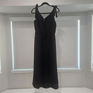 Classic LBD, Black Midi Dress,Bow Details,French Chic,V Neck,Size S,A-line